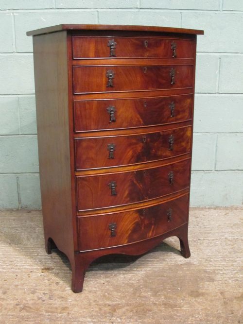 fig 2. Antique Edwardian Flamed Mahogany Narrow Bow Front Chest of Drawers c1900