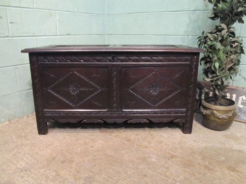 Antique Early 18th Century Carved Oak Coffer C1740