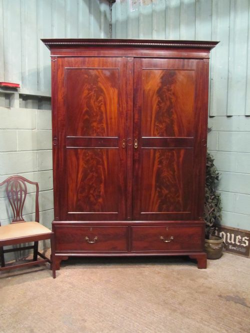 Antique Regency Flamed Mahogany Double Wardrobe C1820