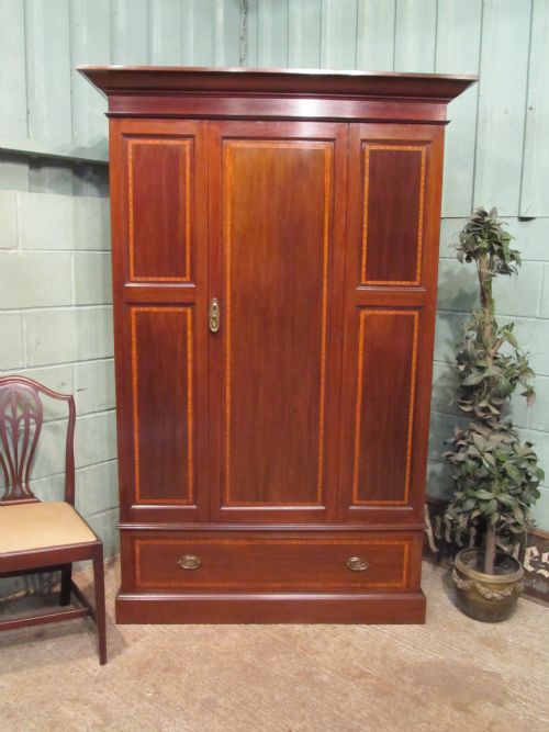 Antique Edwardian Inlaid Mahogany Single Wardrobe C1900