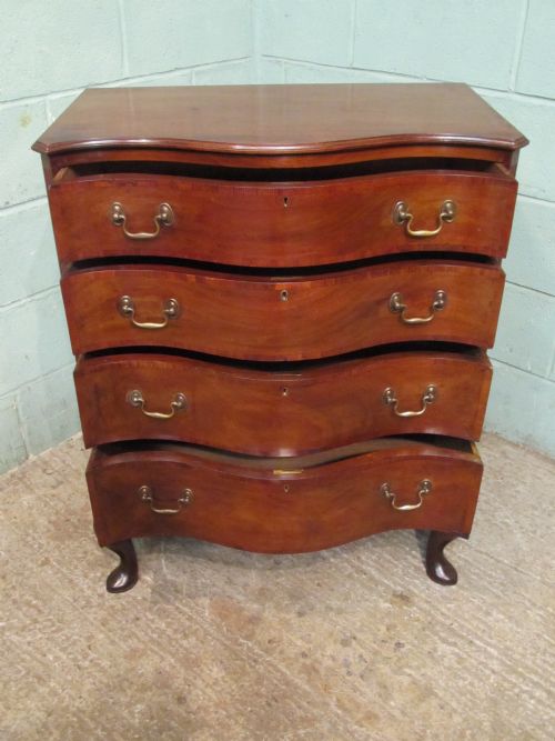 fig 1. Antique Edwardian Mahogany Small Serpentine Shaped Chest of Drawers C1900