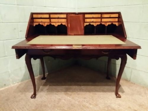 fig 1. ANTIQUE LATE VICTORIAN FLAMED MAHOGANY WRITING BUREAU C1890