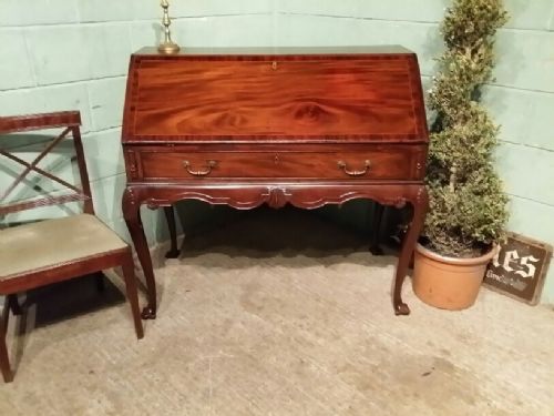 fig 3. ANTIQUE LATE VICTORIAN FLAMED MAHOGANY WRITING BUREAU C1890