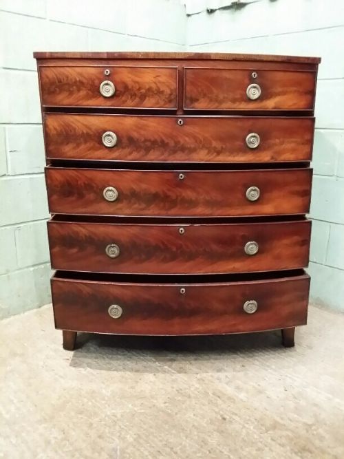 fig 1. ANTIQUE REGENCY MAHOGANY BOW FRONT CHEST OF DRAWERS C1820