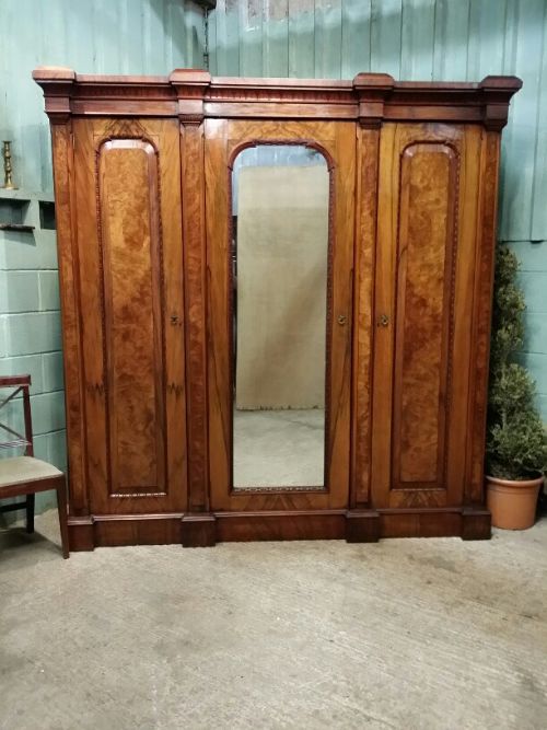 Antique Large Burr Walnut Triple Wardrobe Compactum C1880