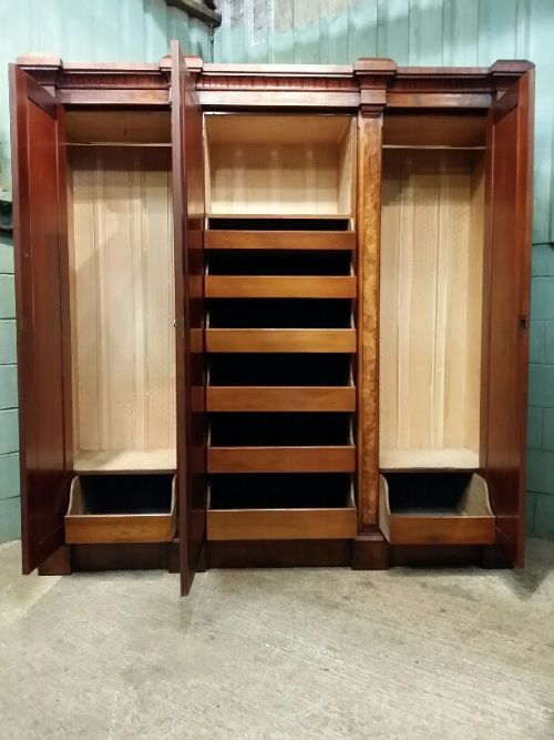 fig 2. ANTIQUE LARGE BURR WALNUT TRIPLE WARDROBE COMPACTUM C1880
