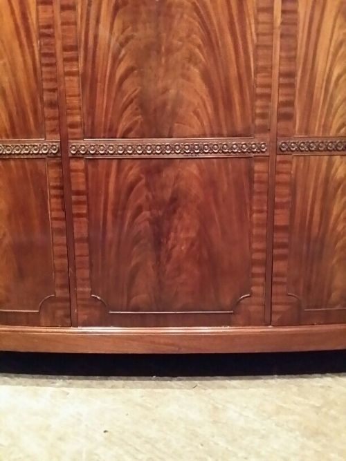fig 1. ANTIQUE EDWARDIAN BOWFRONT FLAMED MAHOGANY TRIPLE WARDROBE C1900
