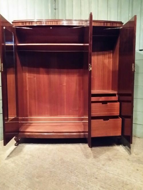 fig 2. ANTIQUE EDWARDIAN BOWFRONT FLAMED MAHOGANY TRIPLE WARDROBE C1900
