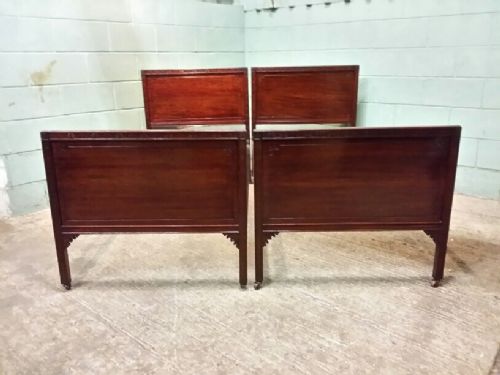 Antique Pair Edwardian Mahogany Single Beds C1900