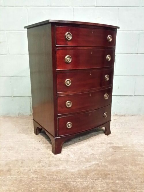 Antique Exwardian Mahogany Narrow Bow Front Chest of Drawers C1900