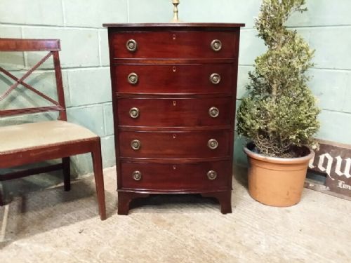 fig 1. ANTIQUE EXWARDIAN MAHOGANY NARROW BOW FRONT CHEST OF DRAWERS C1900