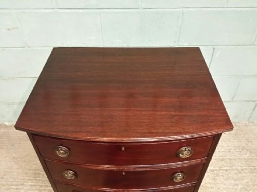 fig 2. ANTIQUE EXWARDIAN MAHOGANY NARROW BOW FRONT CHEST OF DRAWERS C1900