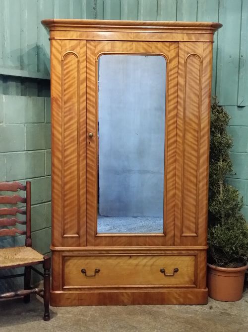 Antique Victorian Satinwood Double Wardrobe C1880