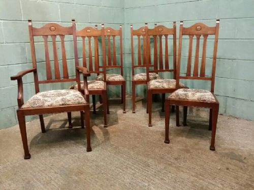 Antique Set Six Edwardian Walnut Dining Chairs C1910