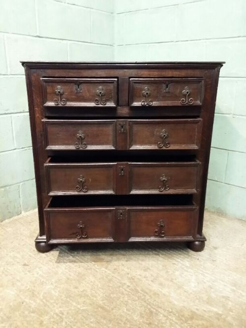 fig 1. ANTIQUE PERIOD COUNTRY OAK CHEST OF DRAWERS C1780