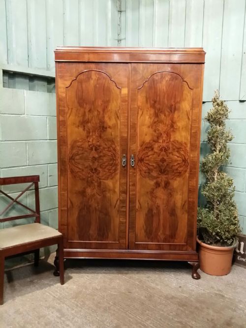 Antique Edwardian Burr Walnut Double Wardrobe Compactum  by Denby and Spinks C1900