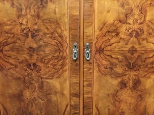 fig 1. ANTIQUE EDWARDIAN BURR WALNUT DOUBLE WARDROBE COMPACTUM BY DENBY AND SPINKS C1900