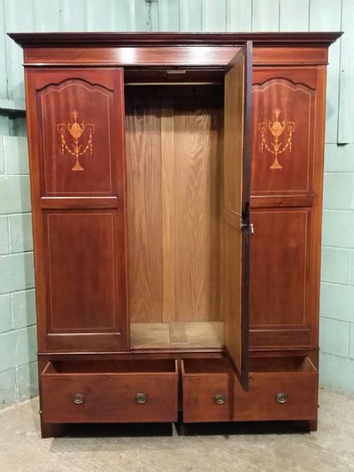 fig 1. ANTIQUE EDWARDIAN INLAID MAHOGANY DOUBLE WARDROBE C1900