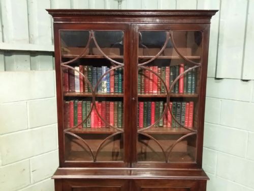 fig 1. ANTIQUE REGENCY MAHOGANY ASTRAGAL GLAZED BOOKCASE ON CUPBOARD C1820