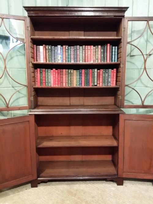 fig 2. ANTIQUE REGENCY MAHOGANY ASTRAGAL GLAZED BOOKCASE ON CUPBOARD C1820