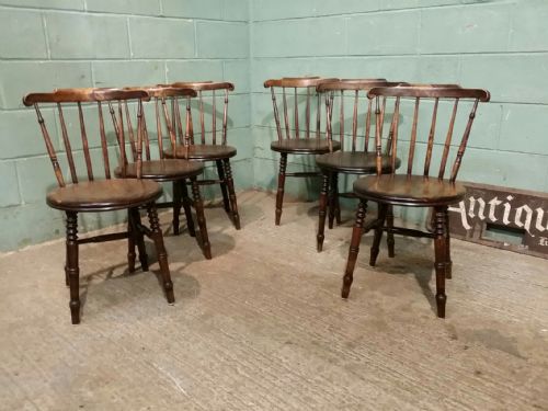 Antique Set Six Late Victorian Ibex Kitchen Chairs C1890