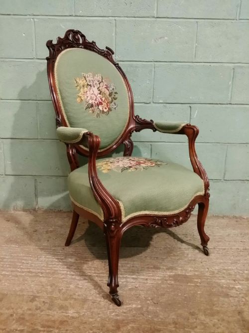 Antique French 19th Century Walnut Fautille Armchair C1880
