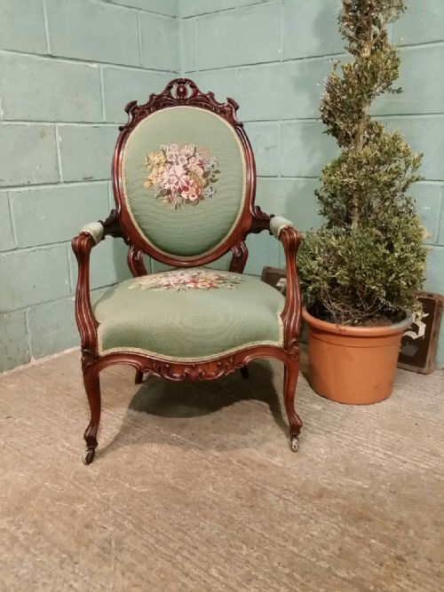 fig 1. ANTIQUE FRENCH 19th CENTURY WALNUT FAUTILLE ARMCHAIR C1880
