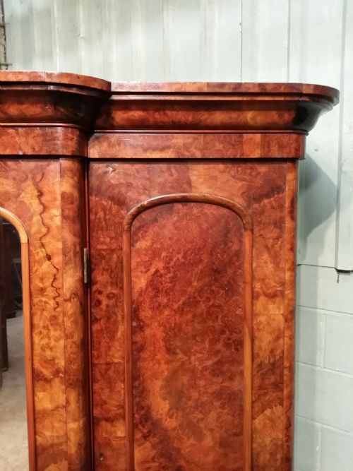 fig 1. ANTIQUE VICTORIAN BURR WALNUT BREAKFRONT TRIPLE WARDROBE C1880