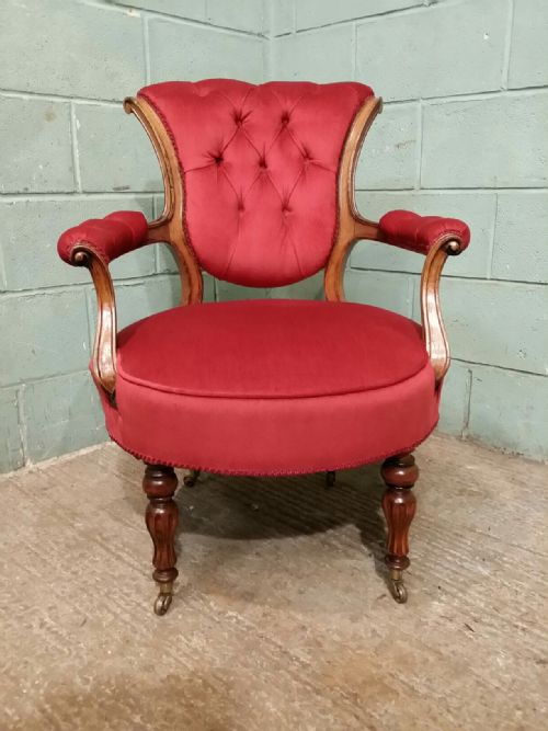 fig 1. ANTIQUE VICTORIAN WALNUT SALON ARMCHAIR C1880