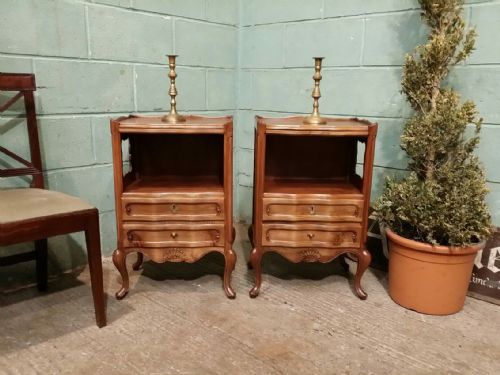 Antique Pair French Walnut Bedside Cabinets C1920