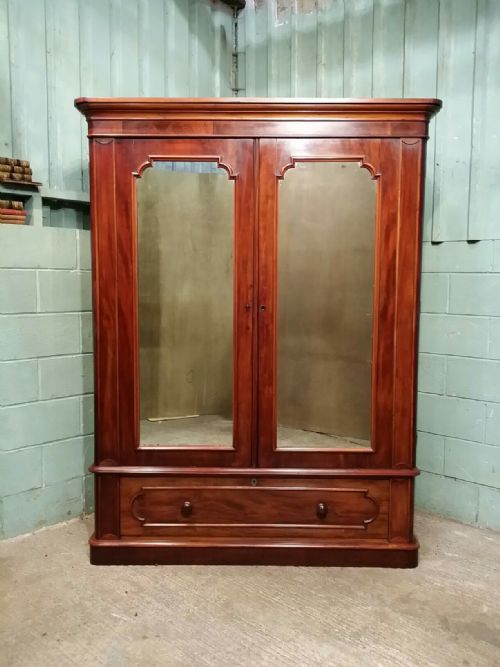 fig 1. ANTIQUE LARGE VICTORIAN MAHOGANY DOUBLE WARDROBE C1880