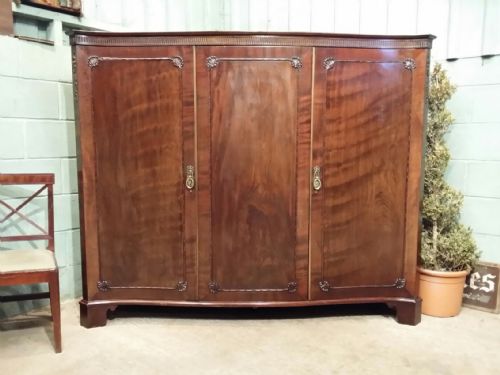 Antique Edwardian Mahogany Chippendale Serpentine Dwarf Triple Wardrobe C1900