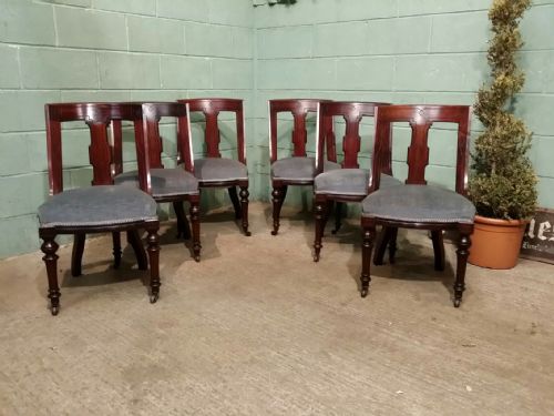 Antique Set Six Victorian Cuban Mahogany Dining Chairs C1880