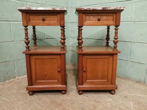 fig 1. ANTIQUE PAIR FRENCH OAK MARBLE TOPPED BEDSIDE CABINETS C1880