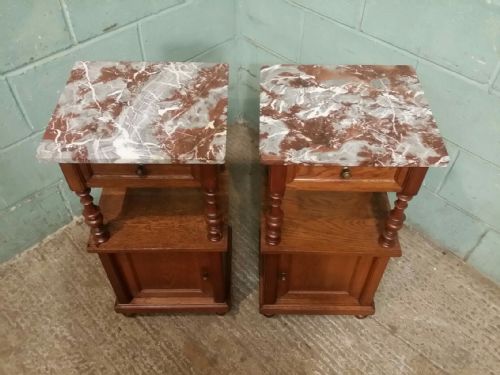 fig 2. ANTIQUE PAIR FRENCH OAK MARBLE TOPPED BEDSIDE CABINETS C1880