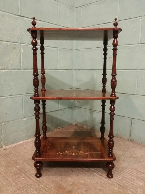 fig 1. ANTIQUE EDWARDIAN BURR WALNUT INLAID 3 TIER WHATNOT C1900