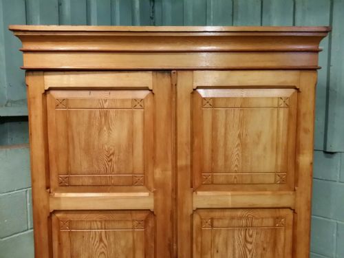 fig 1. ANTIQUE ASH ARTS & CRAFTS DOUBLE WARDROBE C1890