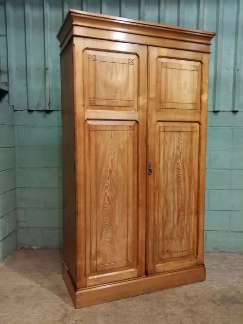 fig 2. ANTIQUE ASH ARTS & CRAFTS DOUBLE WARDROBE C1890