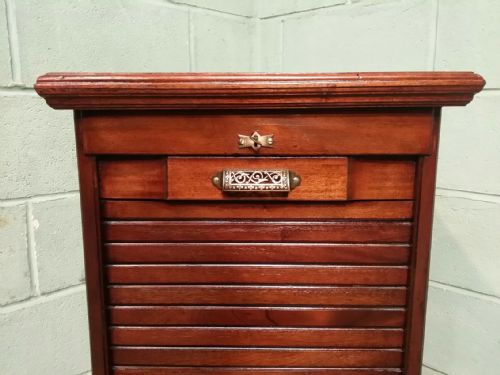 fig 1. ANTIQUE EDWARDIAN MAHOGANY TAMBOR FRONT CABINET C1900