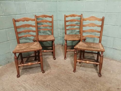Antique Set Four Early Victorian Elm Ladder Back Country Chairs C1840