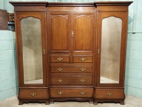 Antique Waring and Gillows Oak Breakfront Triple Wardrobe Compactum C1900