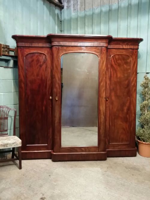 Antique Victorian Flamed Mahogany Triple Wardrobe Compactum C1880