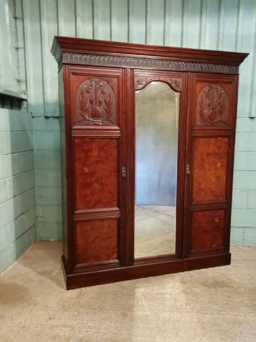 fig 1. ANTIQUE EDWARDIAN WALNUT TRIPLE WARDROBE C1900