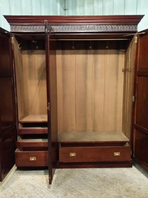 fig 2. ANTIQUE EDWARDIAN WALNUT TRIPLE WARDROBE C1900