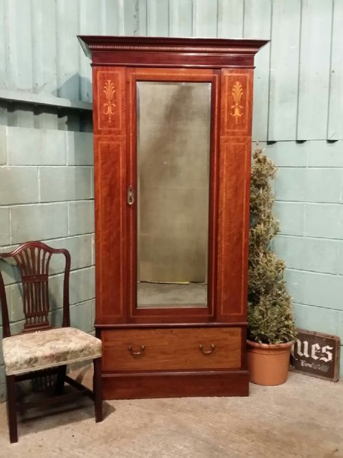 Antique Edwardian Inlaid Mahogany Single Wardrobe by Maple & Co C1900