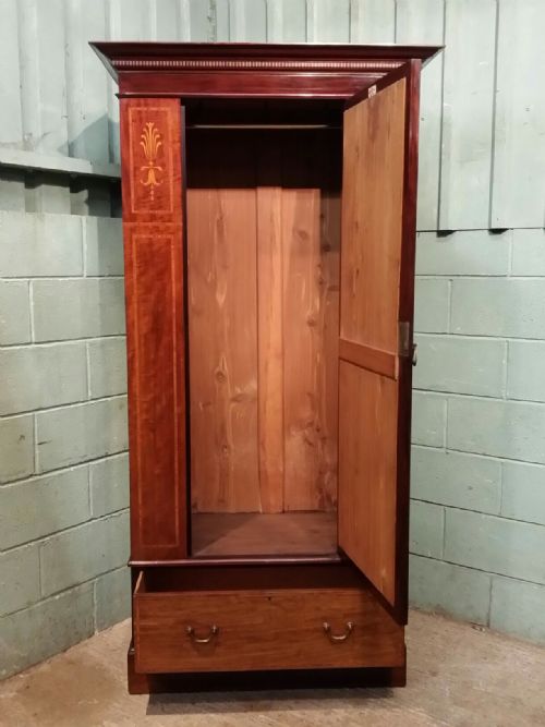 fig 1. ANTIQUE EDWARDIAN INLAID MAHOGANY SINGLE WARDROBE BY MAPLE & CO C1900