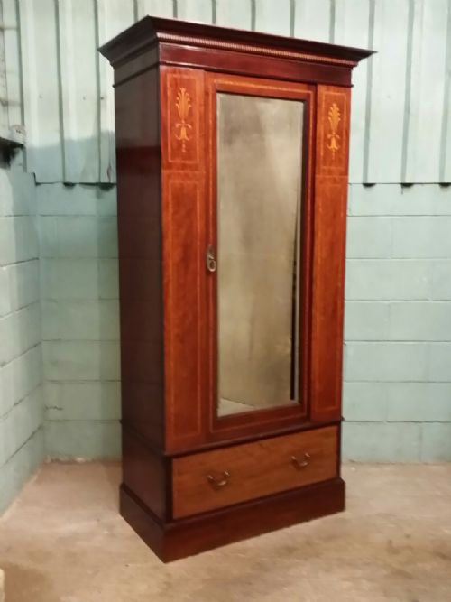 fig 2. ANTIQUE EDWARDIAN INLAID MAHOGANY SINGLE WARDROBE BY MAPLE & CO C1900