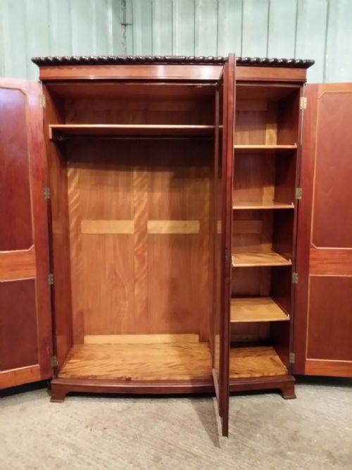 fig 2. ANTIQUE EDWARDIAN MAHOGANY BOW FRONT TRIPLE WARDROBE C1900