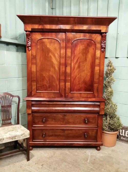 Antique Victorian Flamed Mahogany Linen Press C1880