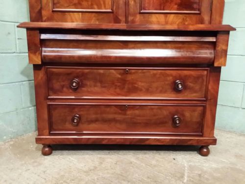 fig 1. ANTIQUE VICTORIAN FLAMED MAHOGANY LINEN PRESS C1880
